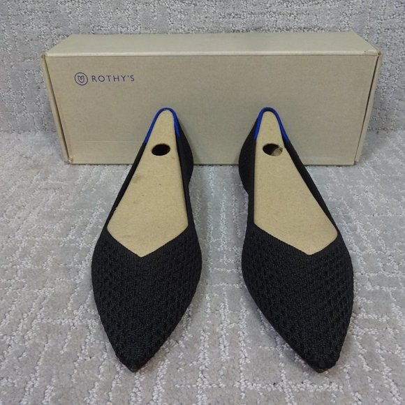 Rothys The Point Black Honeycomb Pointed Toe Slip on Flat Shoes Multiple Sizes - Picture 2 of 14